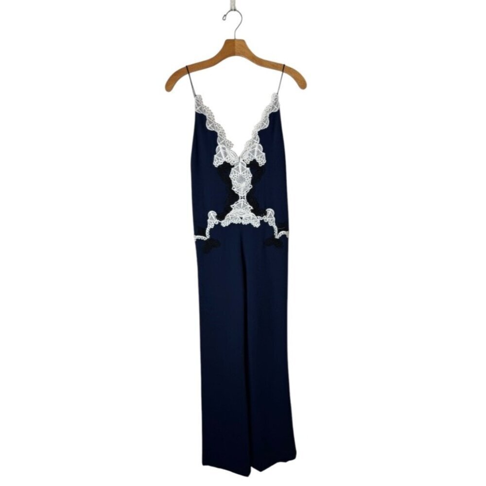 Jonathan Simkhai Navy Jumpsuit with White Lace Applique